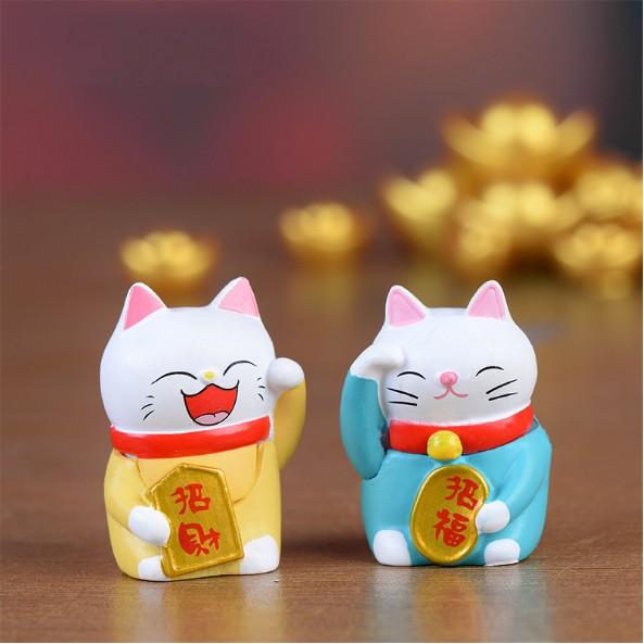 Combo 04 mô hình mèo thần tài Maneki Mako dễ thương cho các bạn trang trí tiểu cảnh, móc chìa khóa, DIY