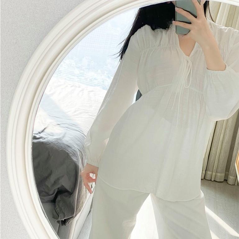 Áo Dàng Dài Cột Nơ Cổ Chất Liệu Linen Cao Cấp Co Em Thiết Kế Phù Hợp Mọi Lúc Mọi Nơi