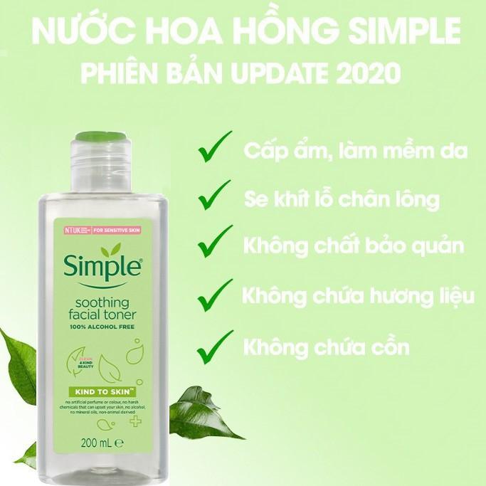 Combo 2 Chai Nước Hoa Hồng Simple Cân Bằng Da Dịu Nhẹ Kind To Skin Soothing Facial Toner 200ml x 2