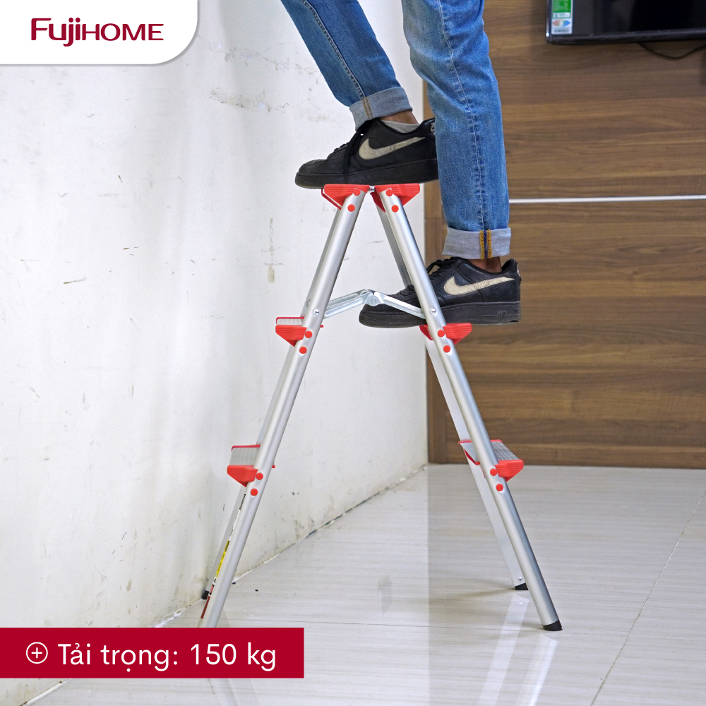 Thang nhôm gấp chữ A Fujihome DL203, 3 bậc cao 0.76 mét - Hàng chính hãng