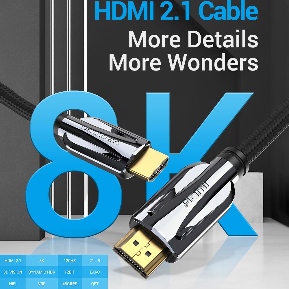 Cáp HDMI 2.1 HD Cable Độ phân giải 8K 4K @ 120Hz Dynamic HDR Tương thích 2.0 cho Máy chiếu Smart Box Máy tính - Đen - 3m