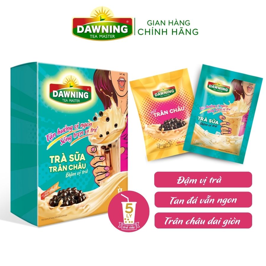 Combo 5 vị Trà Dawning- Trà chanh 280g, Trà sữa có trân châu và không trân châu Tròn vị ngon &amp; Đậm vị trà 260g