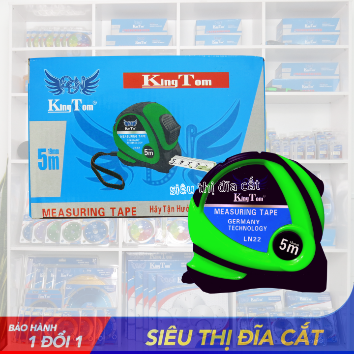 Thước 2 Mặt KingTom Xanh Lá TKT- LN22-5m - Thước Lỗ Ban - Kéo Rút Trơn Tru - Lẻ 1 Cái