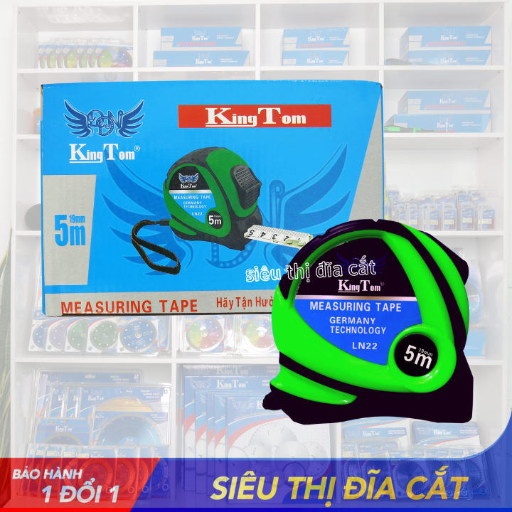 Thước 2 Mặt KingTom Xanh Lá TKT- LN22-5m (B25) - Thước Lỗ Ban - Kéo Rút Trơn Tru - Lẻ 1 Cái