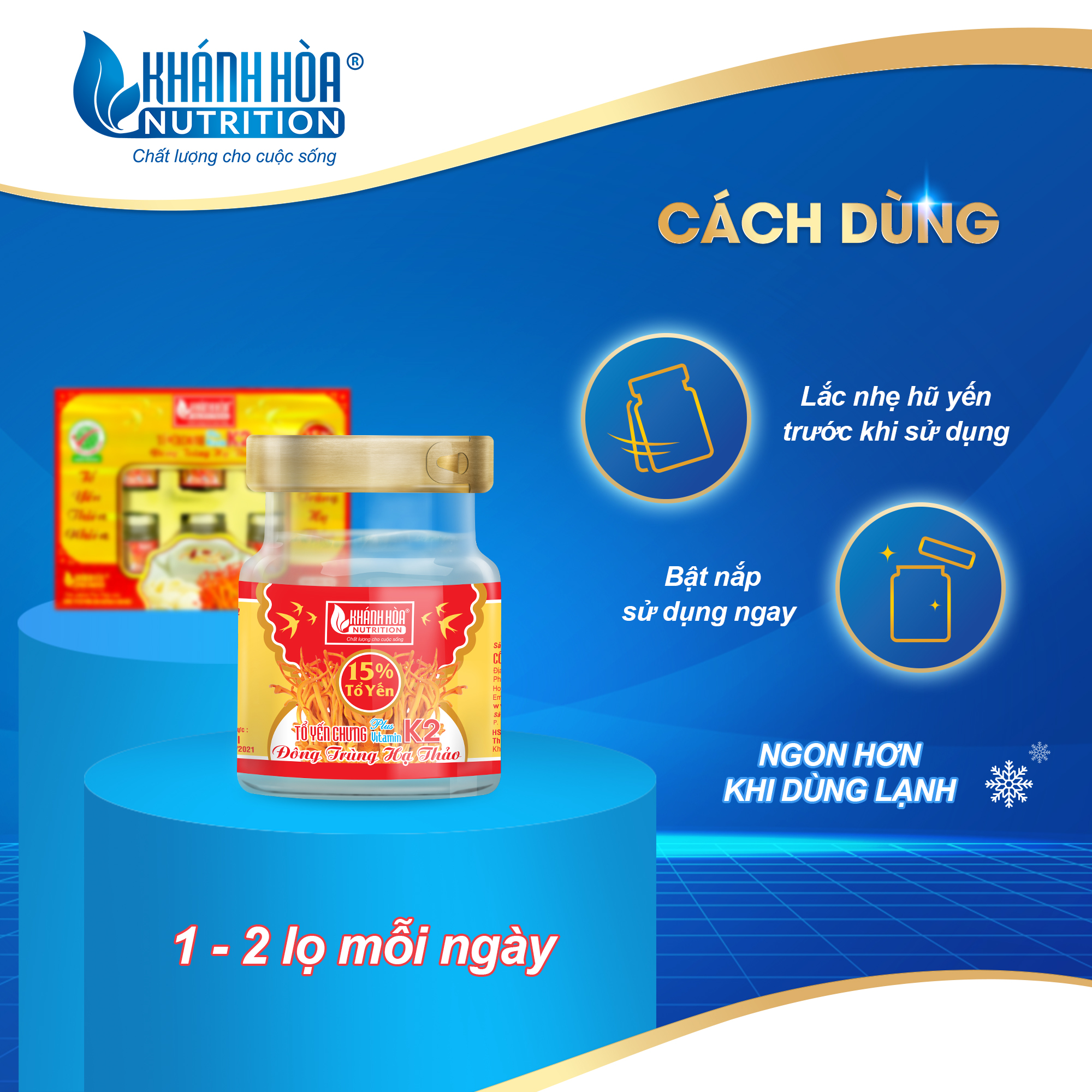 Hộp Quà Tặng 15% Tổ Yến Chưng Đường Phèn Bổ Sung Đông Trùng Hạ Thảo Và Vitamin K2 Khánh Hòa Nutrition – Hộp 6 lọ x 70ml