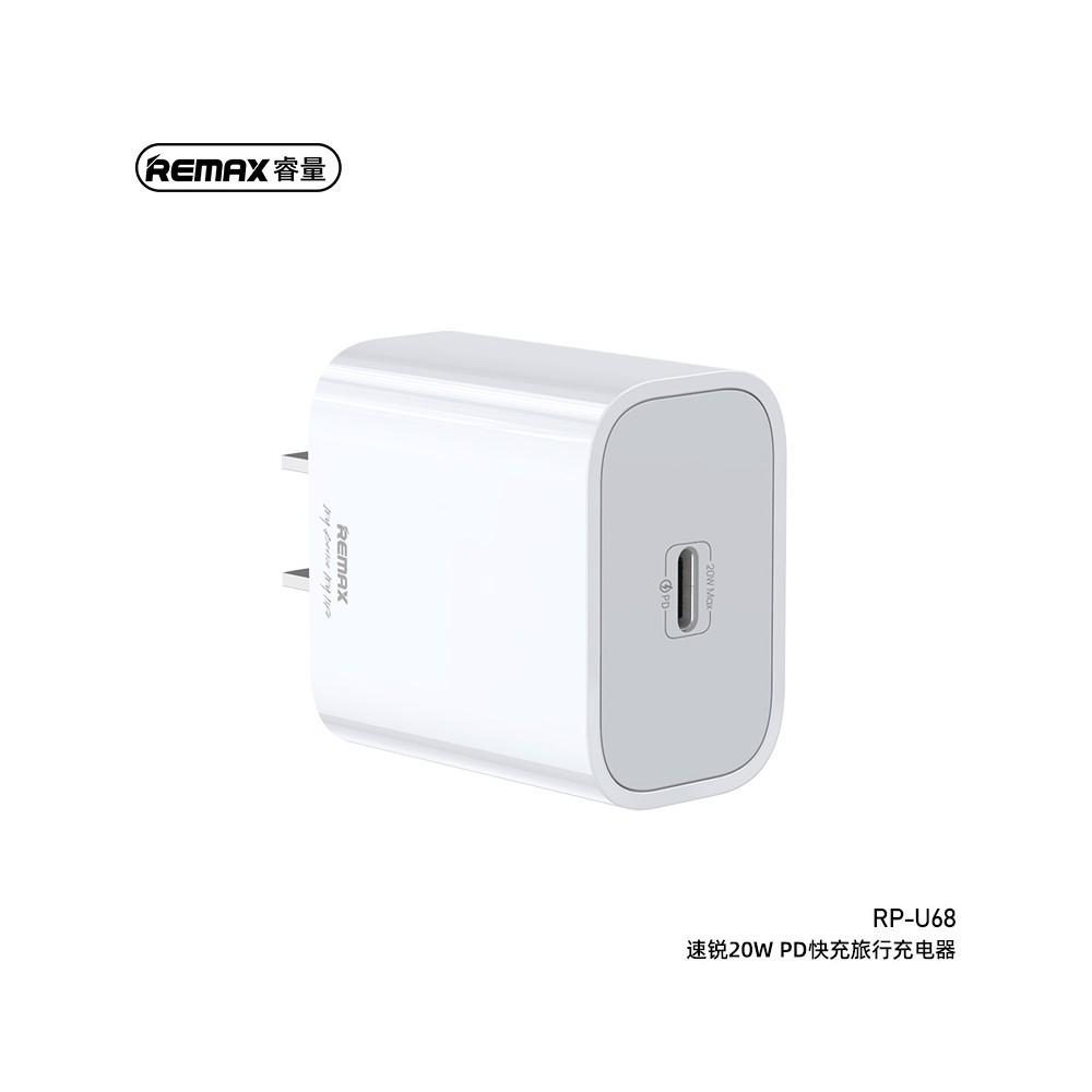 Củ sạc nhanh Type C PD 20W siêu nhanh Remax RP-U68 cho iphone 12 có IC bảo vệ quá dòng quá áp - Hàng Chính Hãng