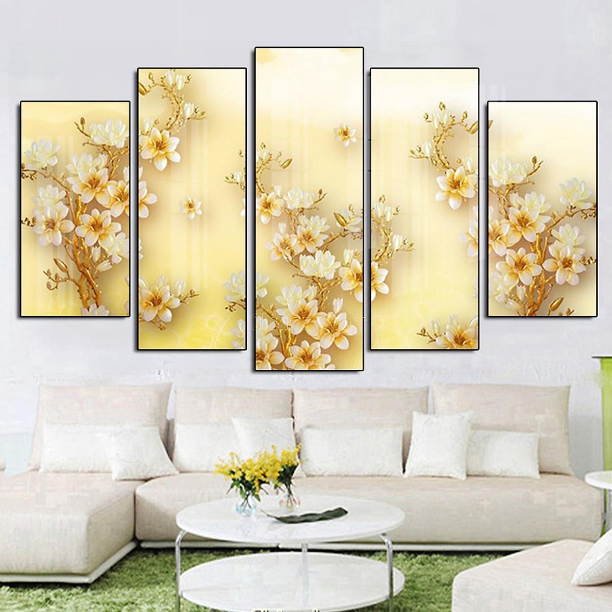 Tranh Tráng Gương Treo Tường Hiện Đại _ Tranh Bộ 5 Điêu Khắc 3D