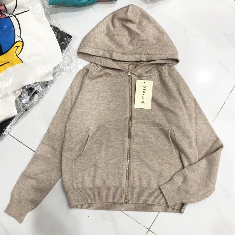 Áo Khoác Len Dệt Kim Túi Đắp Nón To
