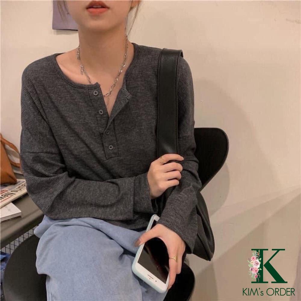 Áo len nữ basic Hàn Quốc phiên bản mùa hè thu đông xuân cổ tròn dài tay màu trắng đen xám dáng rộng thời trang xu hướng