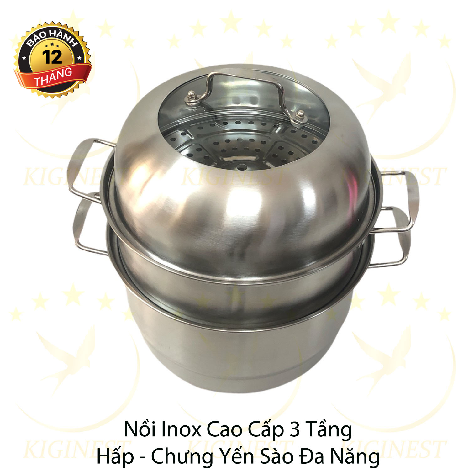 BỘ NỒI CHƯNG YẾN BẰNG INOX SÁNG - ĐA NĂNG - CHƯNG 3 TẦNG