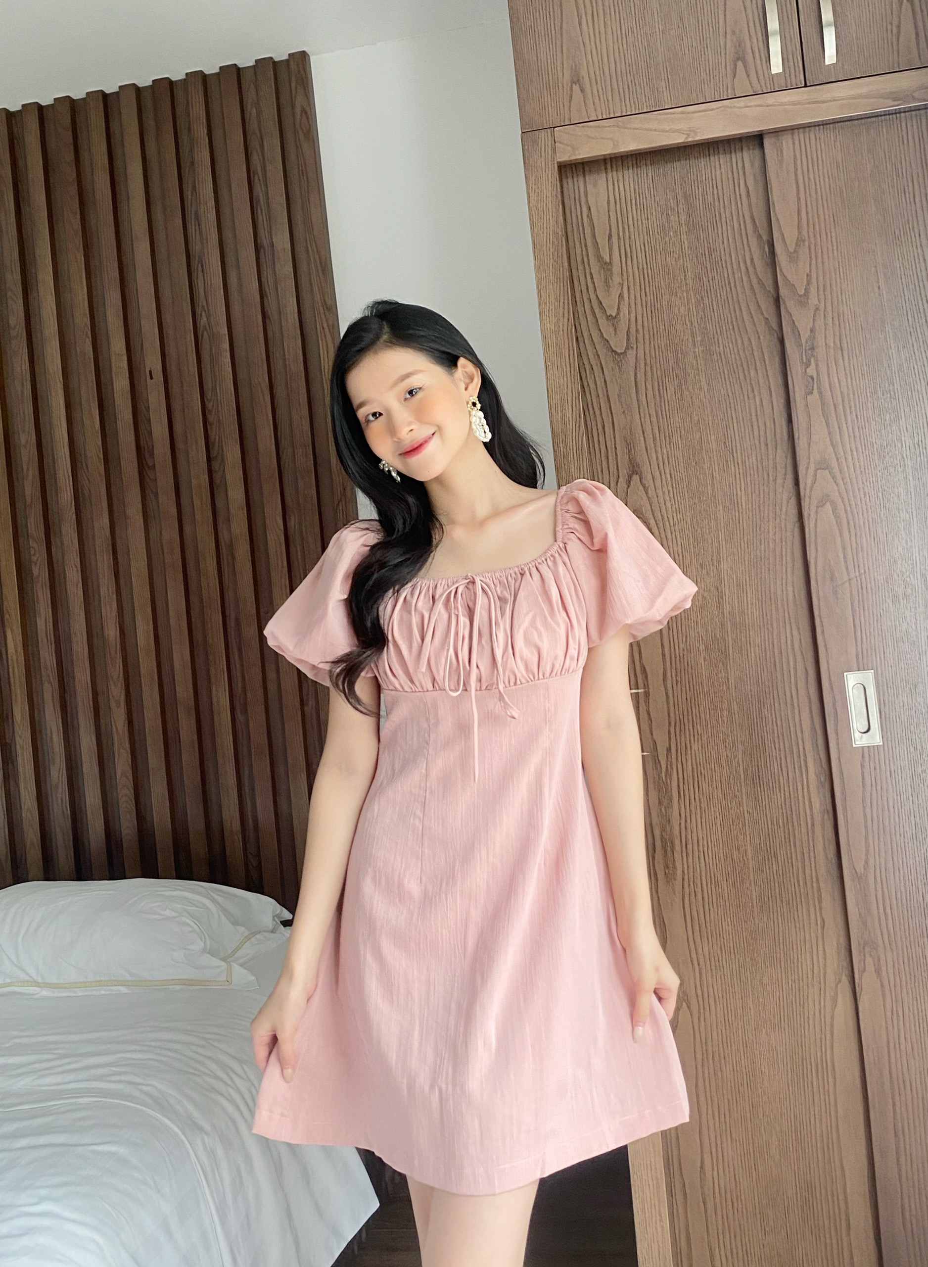 YU CHERRY | Đầm tay phồng nữ cột dây mặc được hai kiểu Suri Square Neck Dress YD166