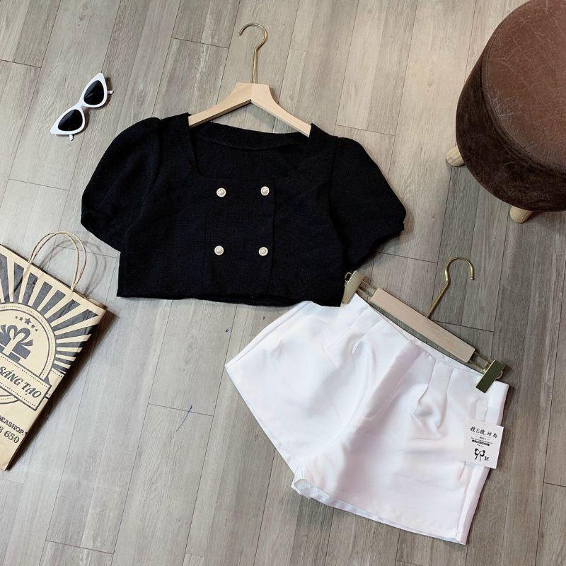 Áo croptop dạ 4 nút cao cấp( ảnh trải sàn chụp thật) - AO10
