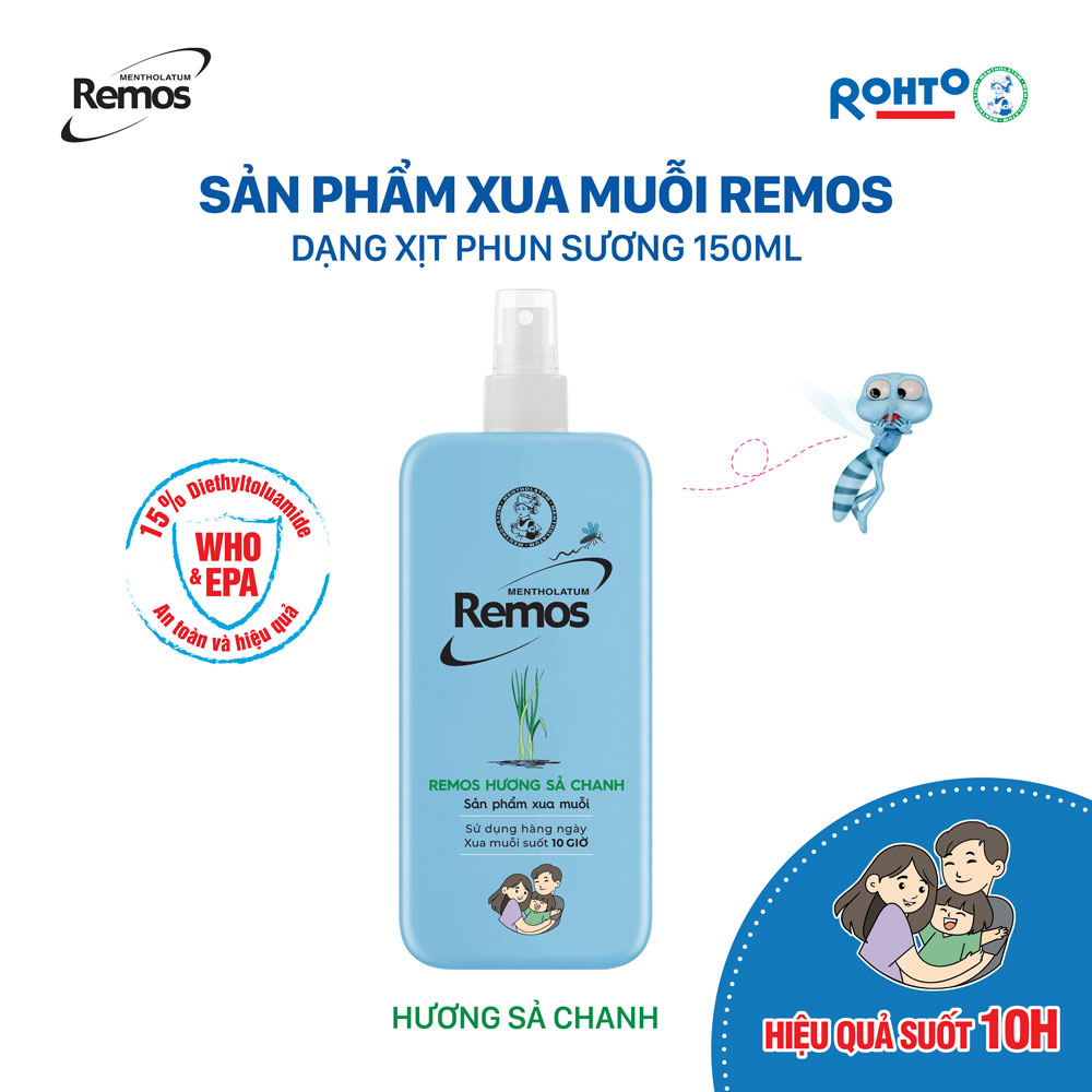 Dung dịch chống muỗi Remos dạng phun sương hương Sả chanh 150ml