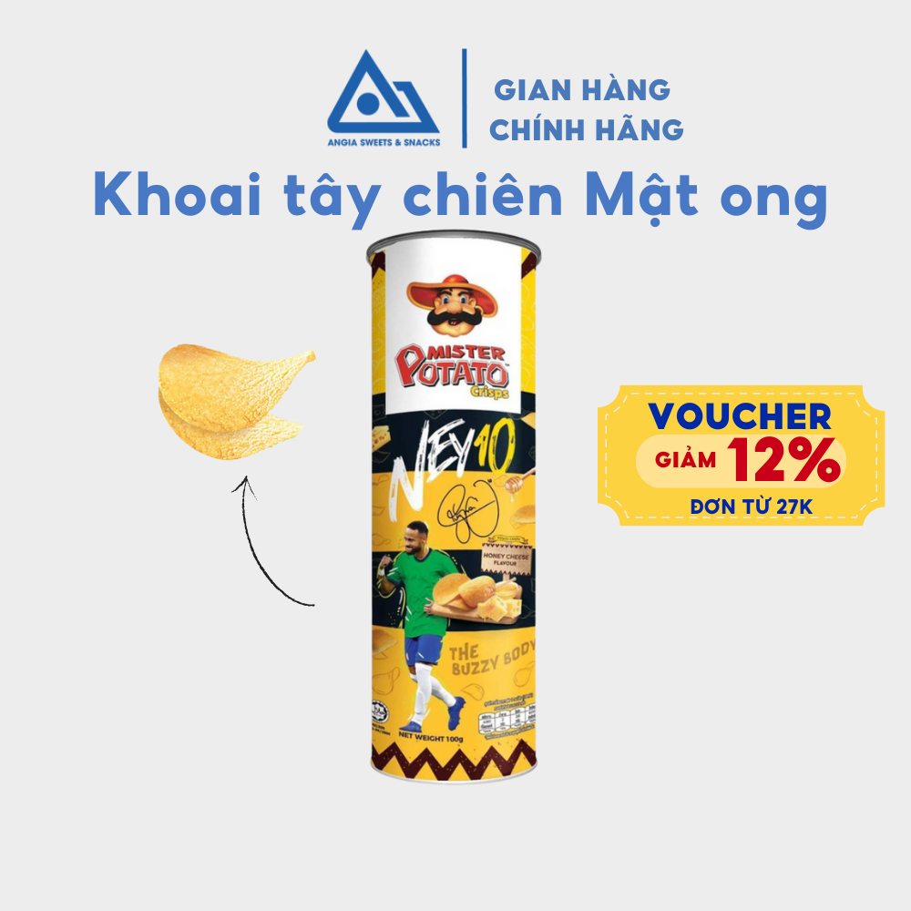 Bimbim khoai tây chiên dạng lát vị mật ong phomai Mister Potato hộp có hình Neymar 100g An Gia Sweets &amp; Snacks