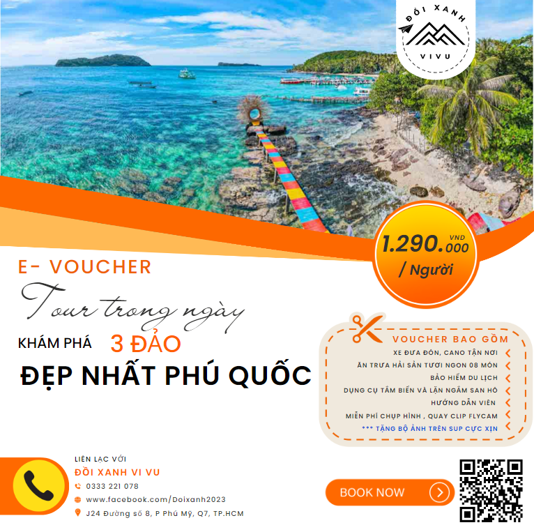 Phú Quốc [E-Voucher] Tour 3 ĐẢO ĐẸP NHẤT PHÚ QUỐC, Miễn phí chụp ảnh, quay Flycam