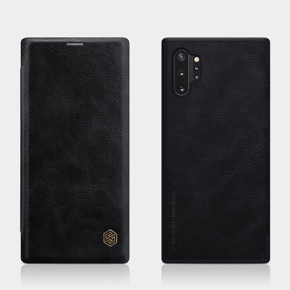 Bao da Leather cho Samsung Galaxy Note 10 Plus  hiệu Nillkin có ngăn đựng thẻ, bề mặt da cao cấp mềm mịn  - Hàng chính hãng