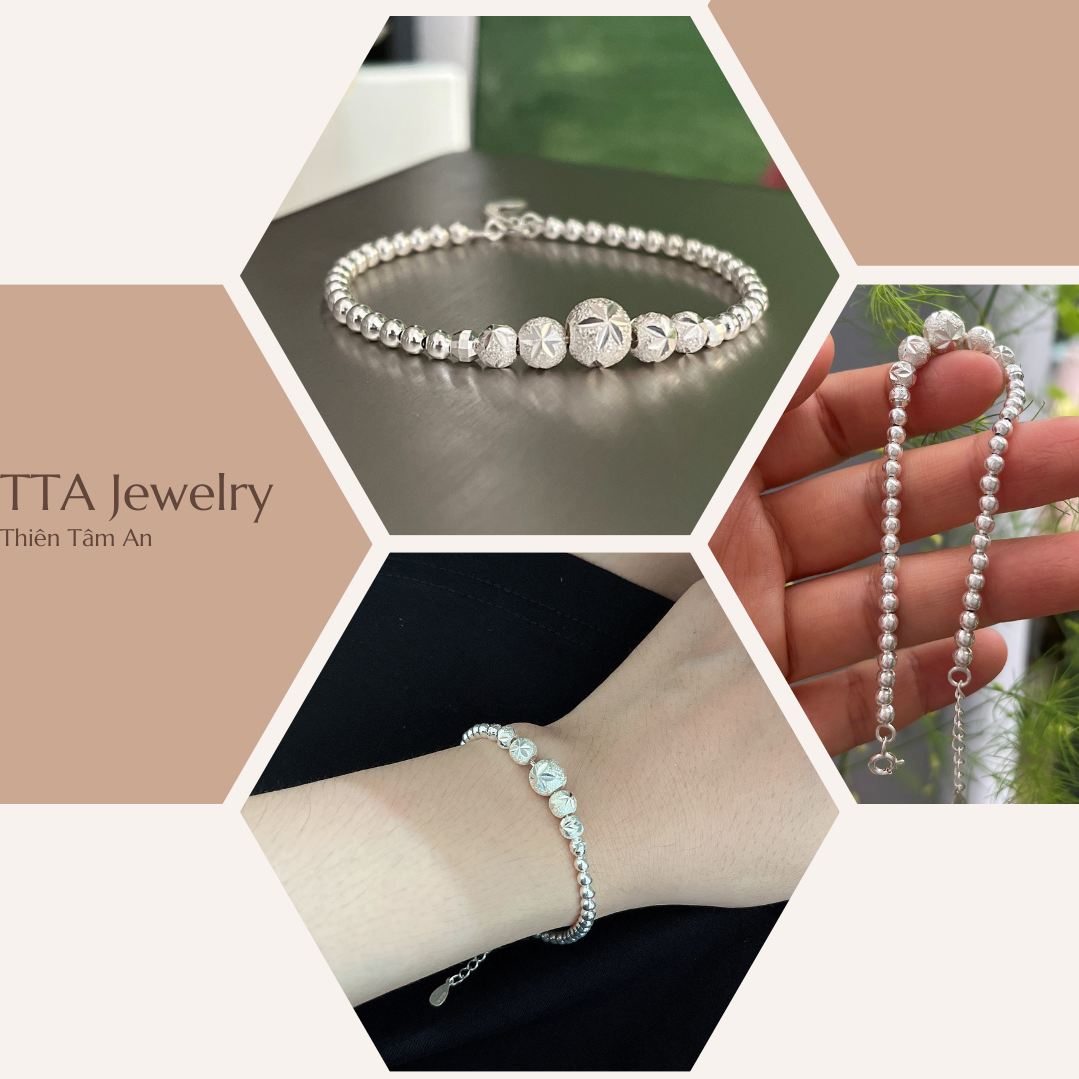 Lắc tay nữ Bi tròn Cát phay Bạc cao tuổi TTA Jewelry