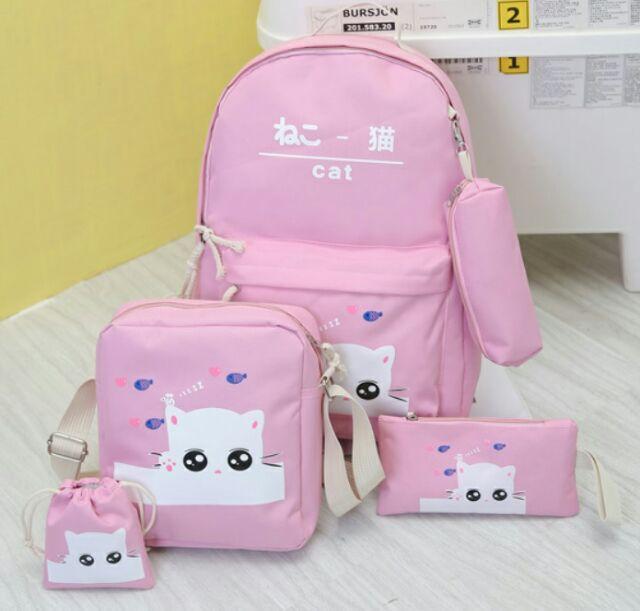 Balo thời trang nam nữ mini sành điệu cao cấp cat set 5 món balo thời trang xinh cá tính