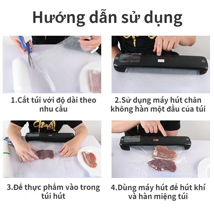 Túi Hút Chân Không Đựng Thực Phẩm Một Mặt Nhám Dạng Cuộn, Cuộn Túi Ép Chân Không Dài 500cm Full Size