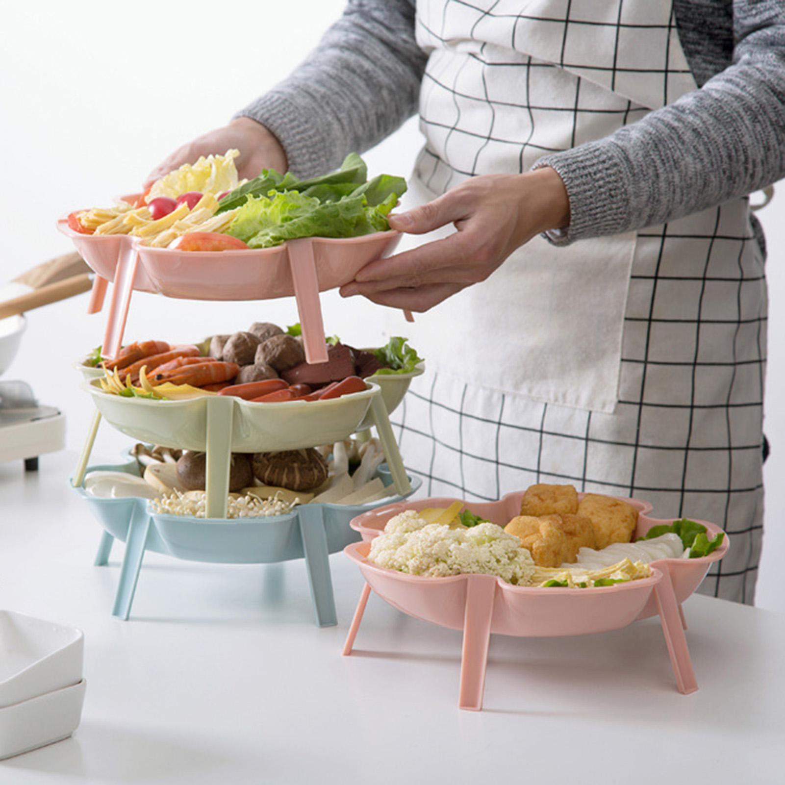 3 cái đĩa hình bông hoa dùng để xếp rau, đồ lẩu, trái cây