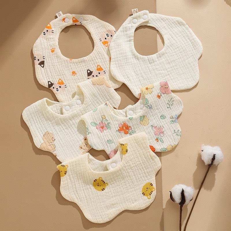 Yếm cho bé 0-3 tuổi cấu tạo 6 lớp dày dặn Baby-S, Yếm tròn cho bé chất muslin cao cấp nhiều họa tiết đáng yêu  SSS042