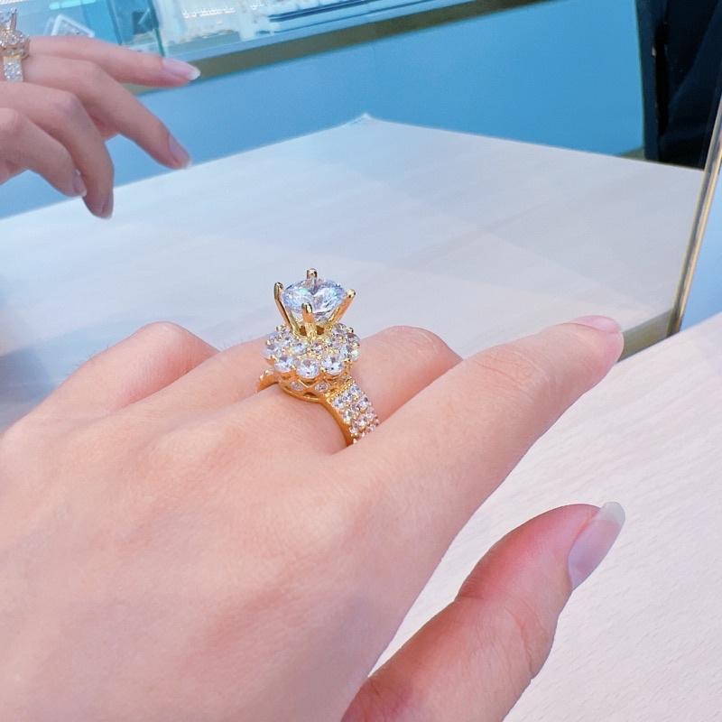 Nhẫn đồng vàng hoàng gia sang chảnh hột cao không phai màu khắc ký hiệu