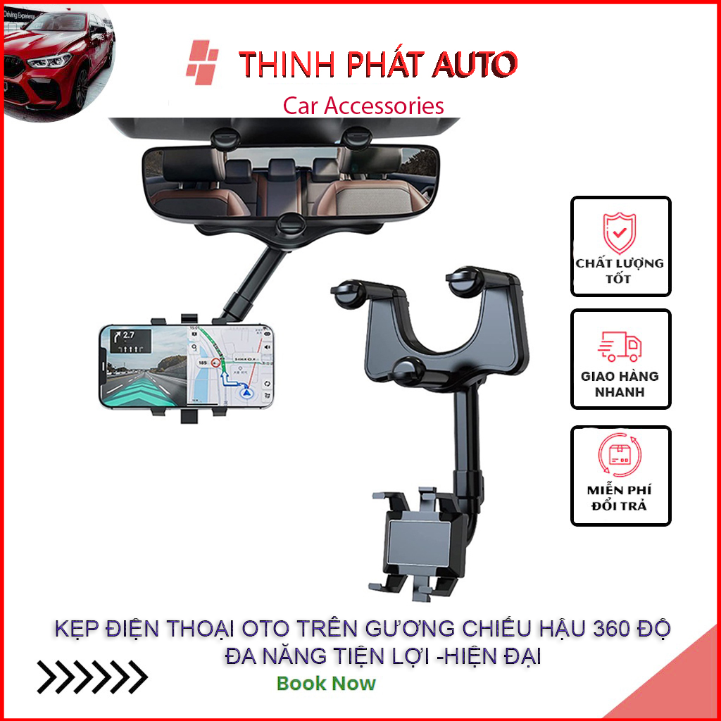 Giá đỡ điện thoại Kẹp điện thoại ô tô trên gương chiếu hậu，xoay 360 độ gắn gương chiếu hậu trên xe ô tô