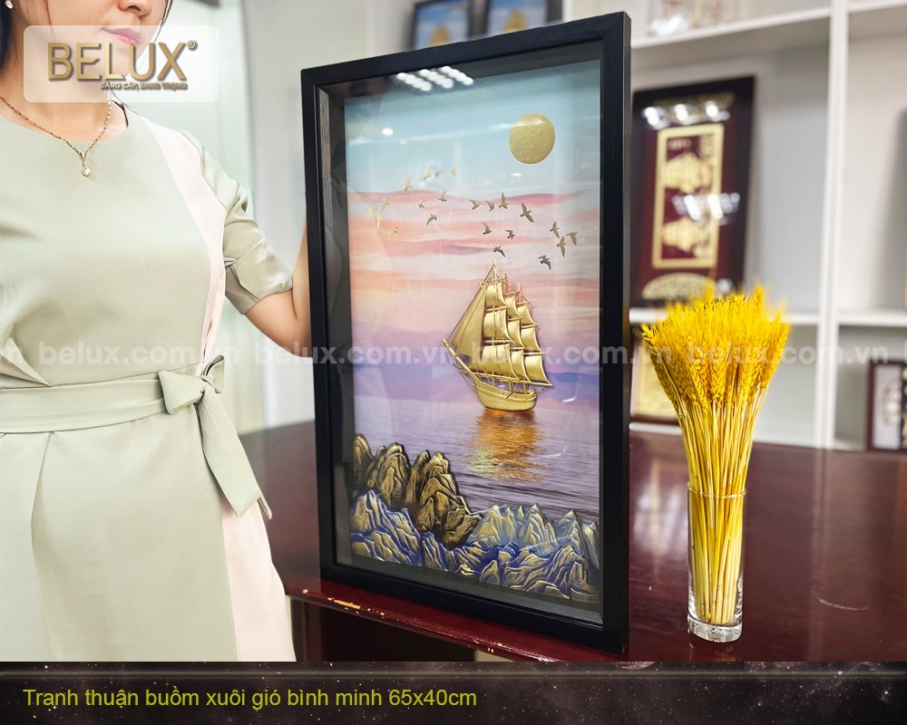 Tranh Thuyền Buồm đón Bình Minh trên biển