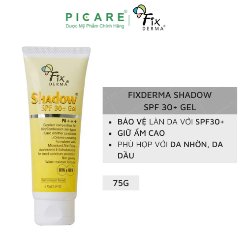 Kem Chống Nắng Fixderma Dạng Gel Dành Cho Da Nhạy Cảm Shadow SPF30+ Gel 75g