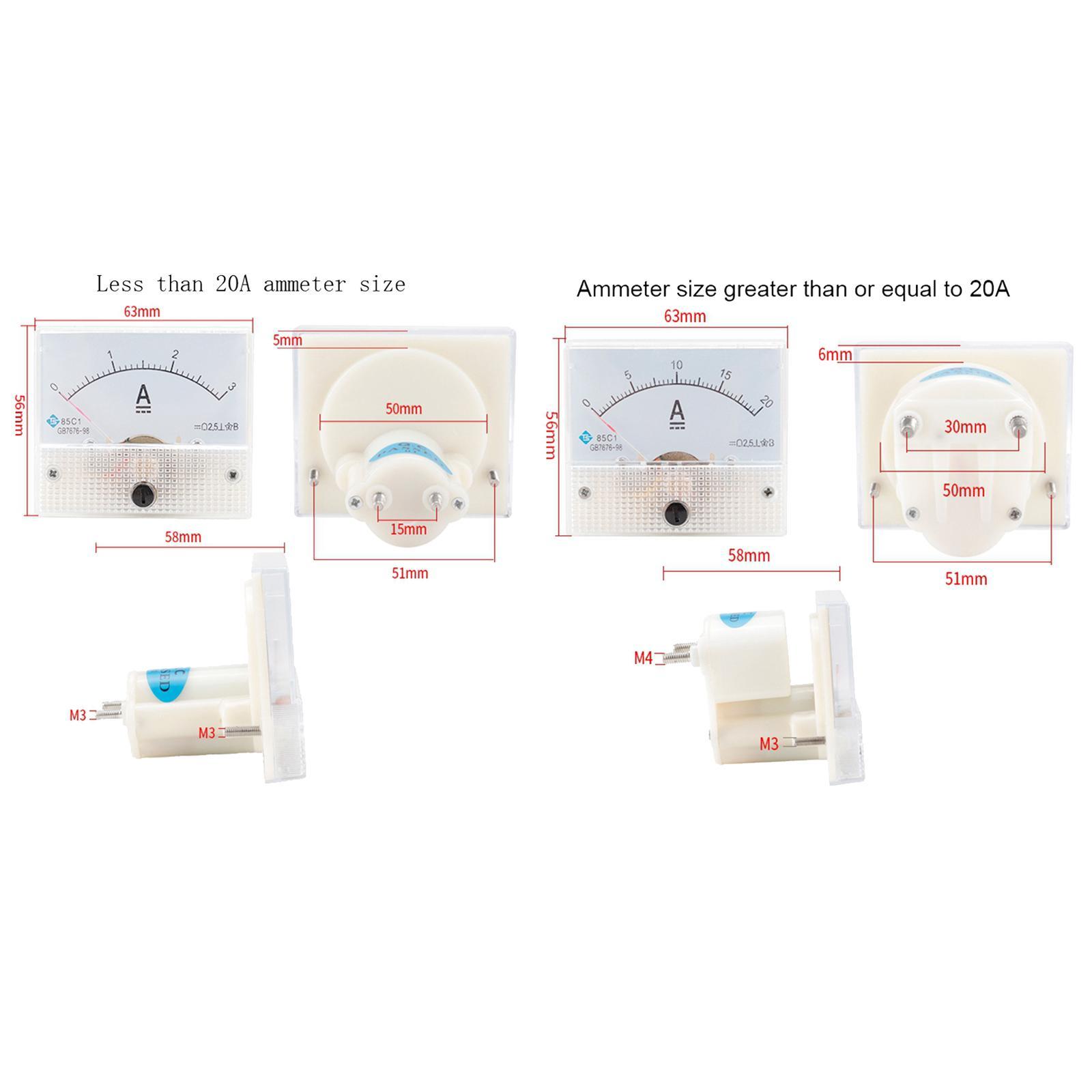 2x DC 0-50/100/200/500μA 0-20A Rectangle Analog Panel Ammeter for Circuit Measurement Ampere Gauge