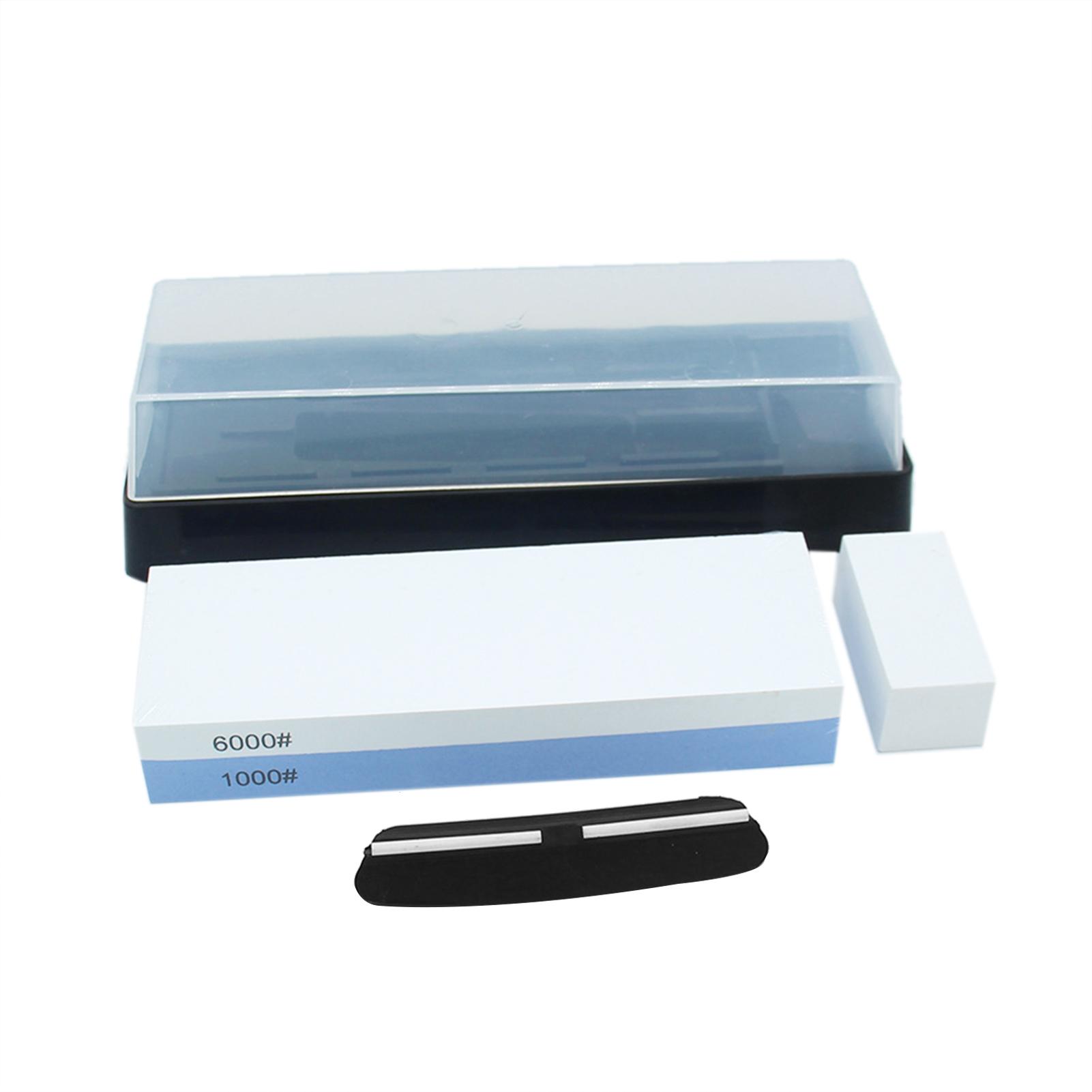 Knife Sharpening Stone Set 1000/6000 2 Side Whetstone Knife Sharpener Wet Stone Sharpening Kit with Non Slip Base Flattening Stone Kitchen Waterstone Hard Plastic BOX