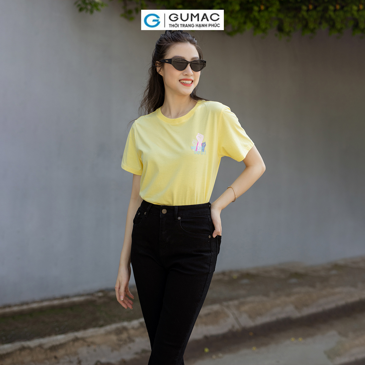 Áo thun nữ cotton tay ngắn cổ tròn in trẻ trung năng động thời trang GUMAC ATD07059