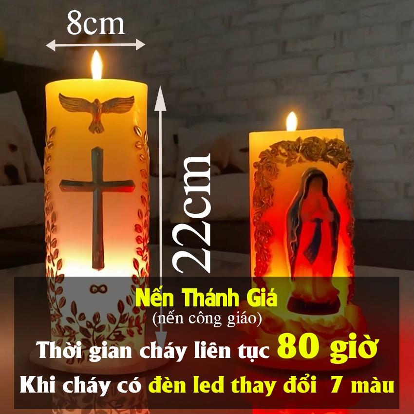 Trụ nến thánh giá công giáo (80 giờ) - thánh giá có đèn led - đèn cầy công giáo - đèn cầy nhà thờ cao cấp candle shop