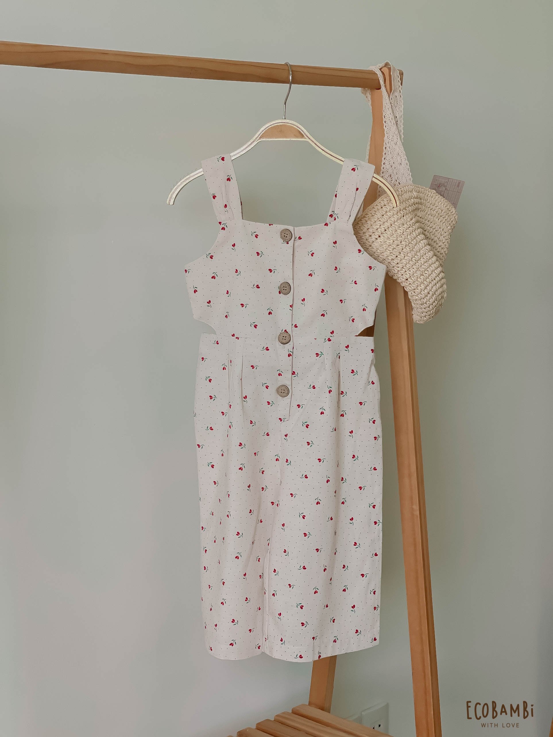 Jumpsuit khoét eo bé gái Cotton Linen ECOBAMBI