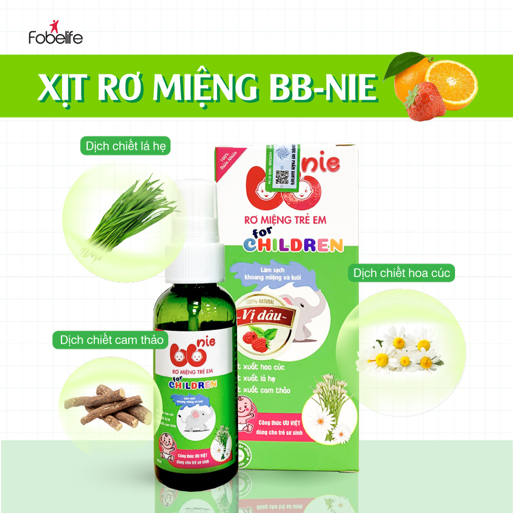 Chai Xịt Rơ Lưỡi Miệng Thiên Nhiên An Toàn Cho Bé Vị Dâu Cam BBNIE ( Chai 40 ml )