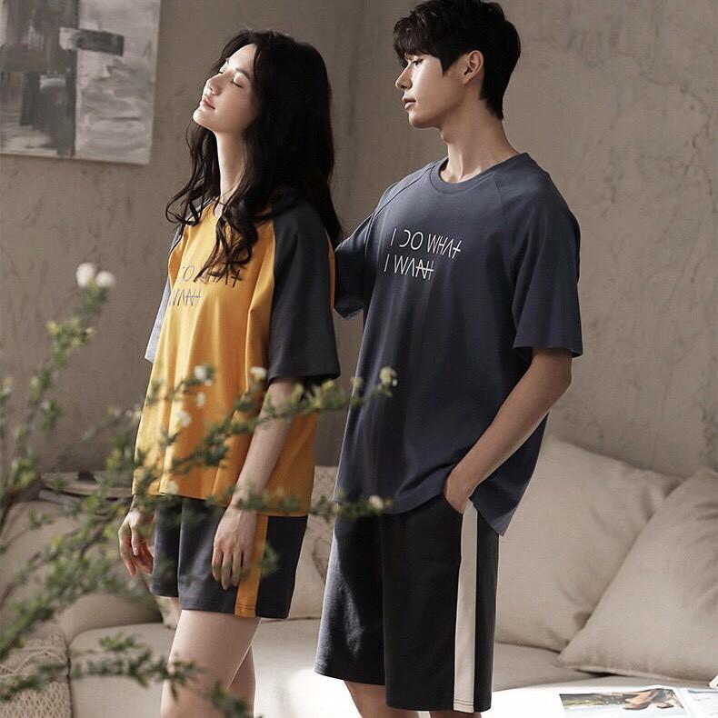 Bộ mặc nhà nữ thun cotton tay phối màu trẻ trung