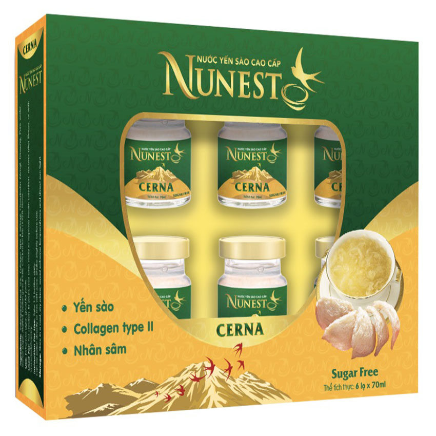 Hộp yến sào cao cấp nhân sâm collagen không đường  Nunest Cerna (6 lọ x 70ml)