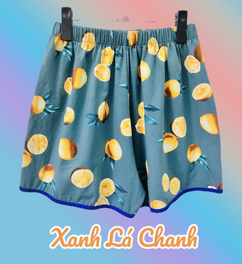 Quần ngắn ngủ nữ, thun cotton, thoáng mát, mặc nhà, đi chơi, ống rộng, lưng thun, co dãn, họa tiết đa dạng - Xanh Lá Chanh