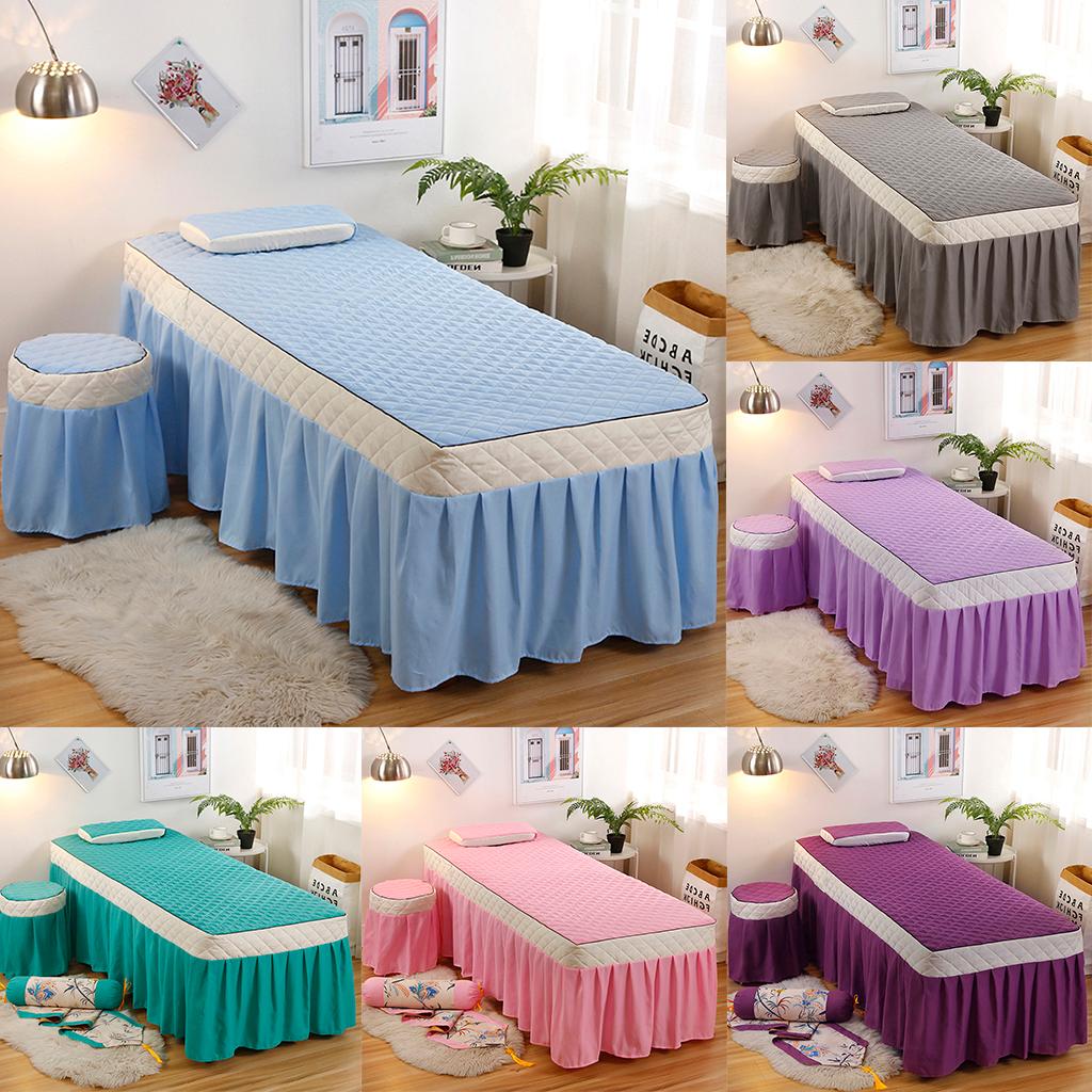 SPA Massage Table Skirt Beauty Bed Quilted Sheet with Valance Purple