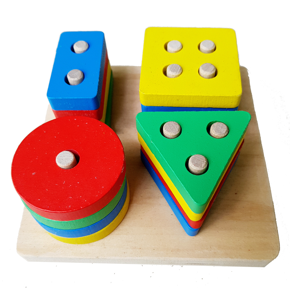 Đồ chơi thả 4 hình khối cơ bản bằng gỗ nhiều màu cho bé 2 tuổi - Giúp bé phát triển tư duy hình học và vận động
