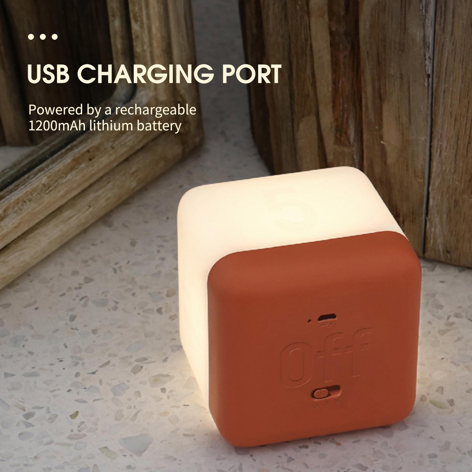 Flip Nightlight Timer Cube Shaped Rechargeable Night Lamp 2 Light Brightness Decorative Beside Lamp USB Rechargeable