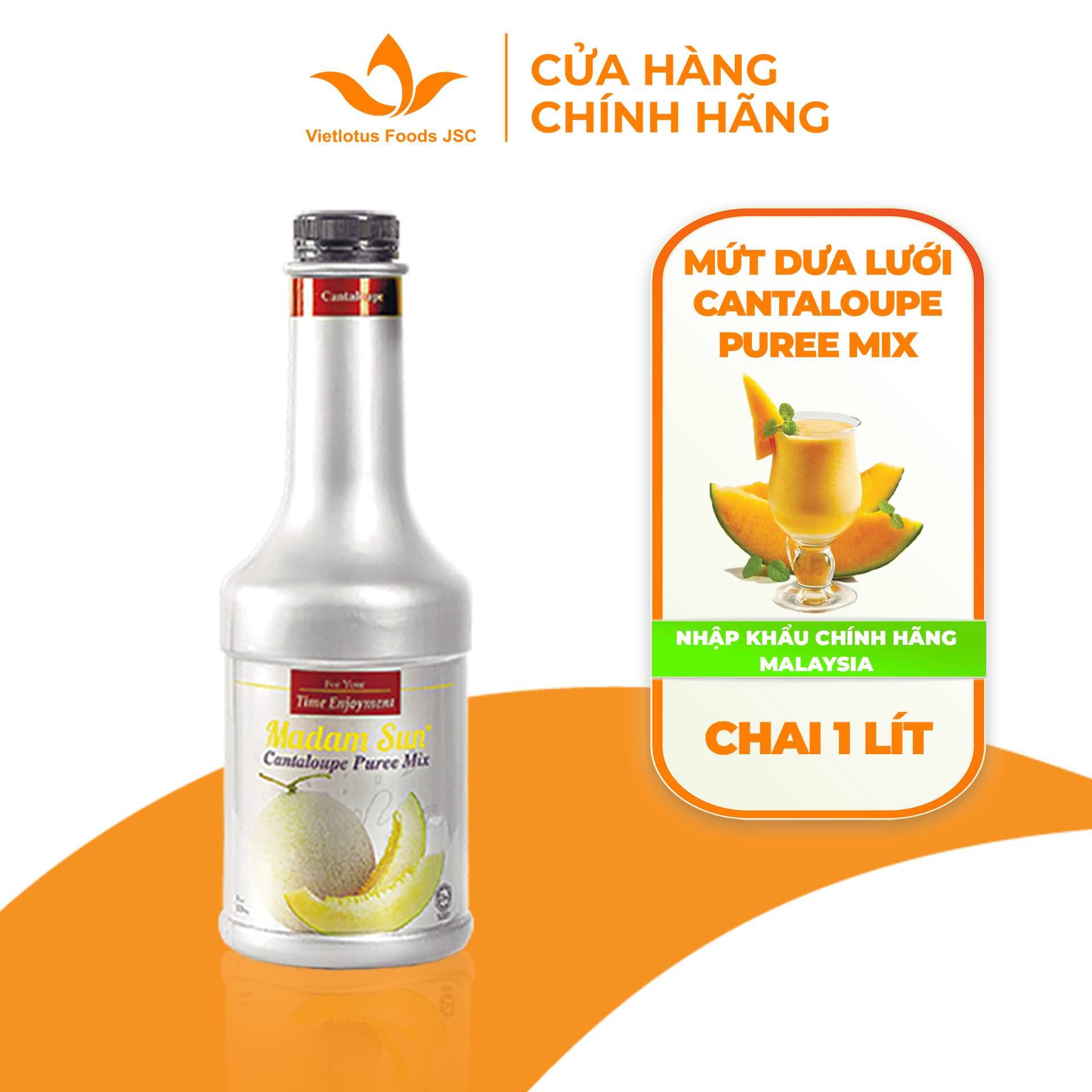 Mứt trái cây pha chế Madam Sun vị Dưa Lưới (Cantaloupe Puree Mix) chai 1L - Hàng nhập khẩu Malaysia