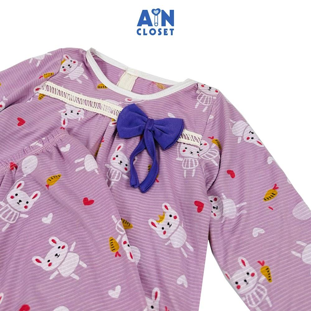 Bộ quần áo Dài bé gái Thỏ Tím Nơ thun cotton, - AICDBGPX0QQT - AIN Closet