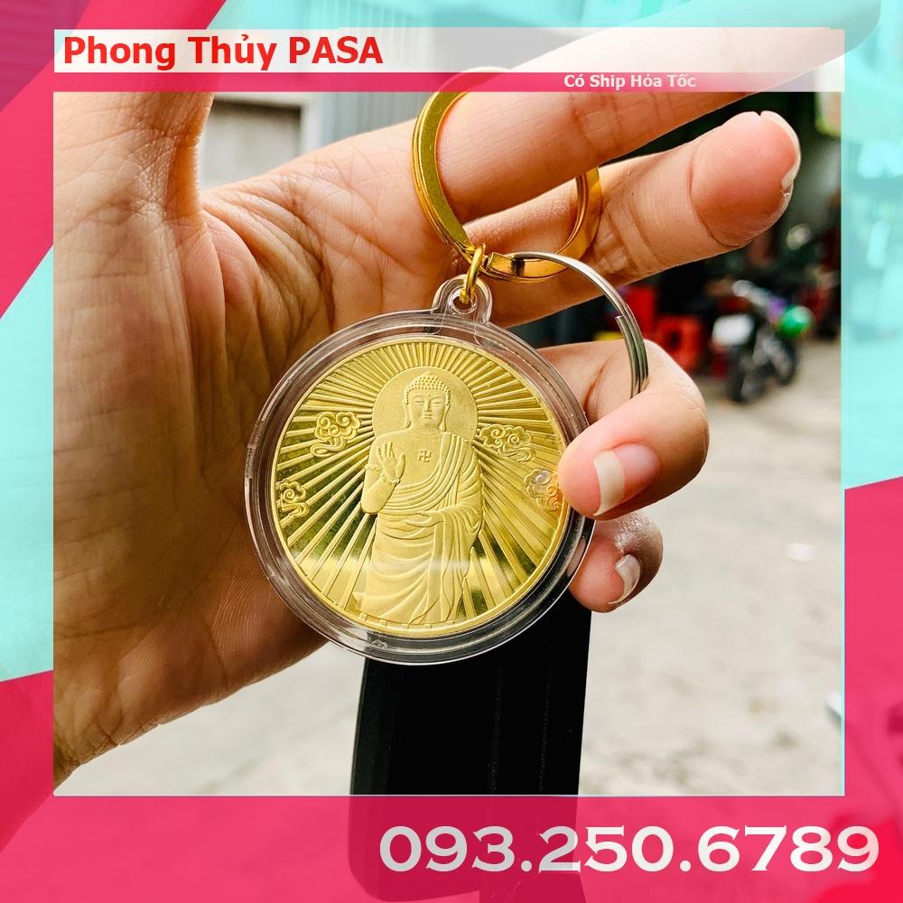 Móc khóa nhà, xe máy Đồng Xu Đức Phật, Phật Tổ Như Lai Mạ Vàng Quà Tặng Bình An May Mắn, mẫu Đứng, Tiền lì xì tết 2023 , NELI