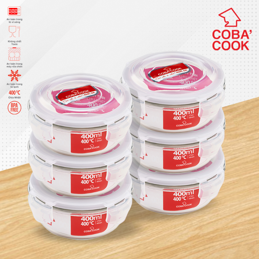 Bộ 6 hộp thủy tinh hình tròn 400 ml COBACOOK- CCR46