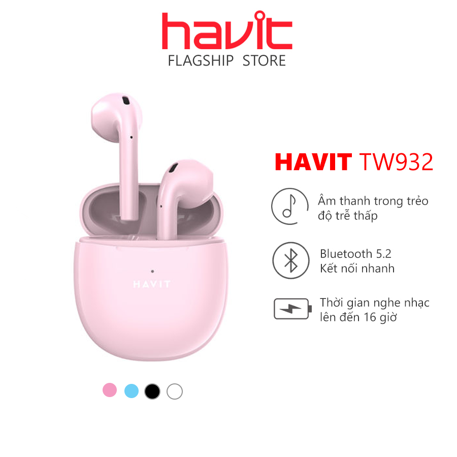 Tai nghe Bluetooth Havit TW932 Chuẩn Bluetooth 5.2 cho chất lượng kết nối ổn định trong phạm vi 10m - Hàng Chính Hãng