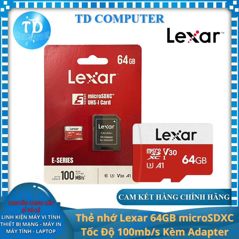 Thẻ nhớ Lexar 64GB microSDXC Tốc Độ 100mb/s Kèm Adapter - Hàng chính hãng DigiWorld phân phối