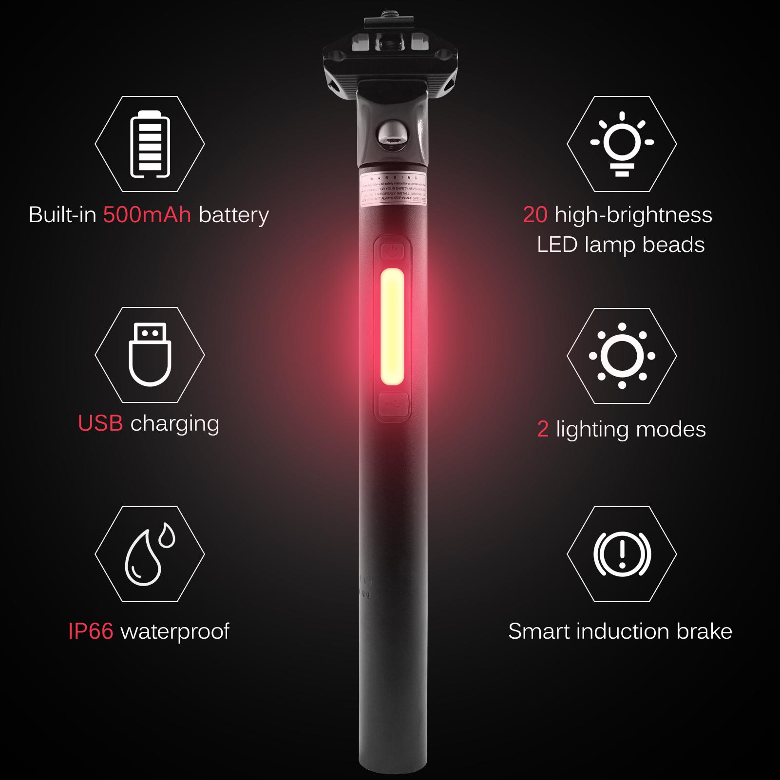 Ống yên xe đạp thông minh kèm đèn led xi nhan có thế sạc lại