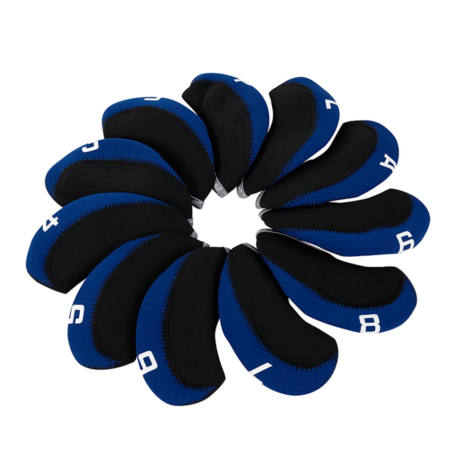 11Pcs Golf Iron Head Covers Neoprene Headcovers Protective Covers Blue Black