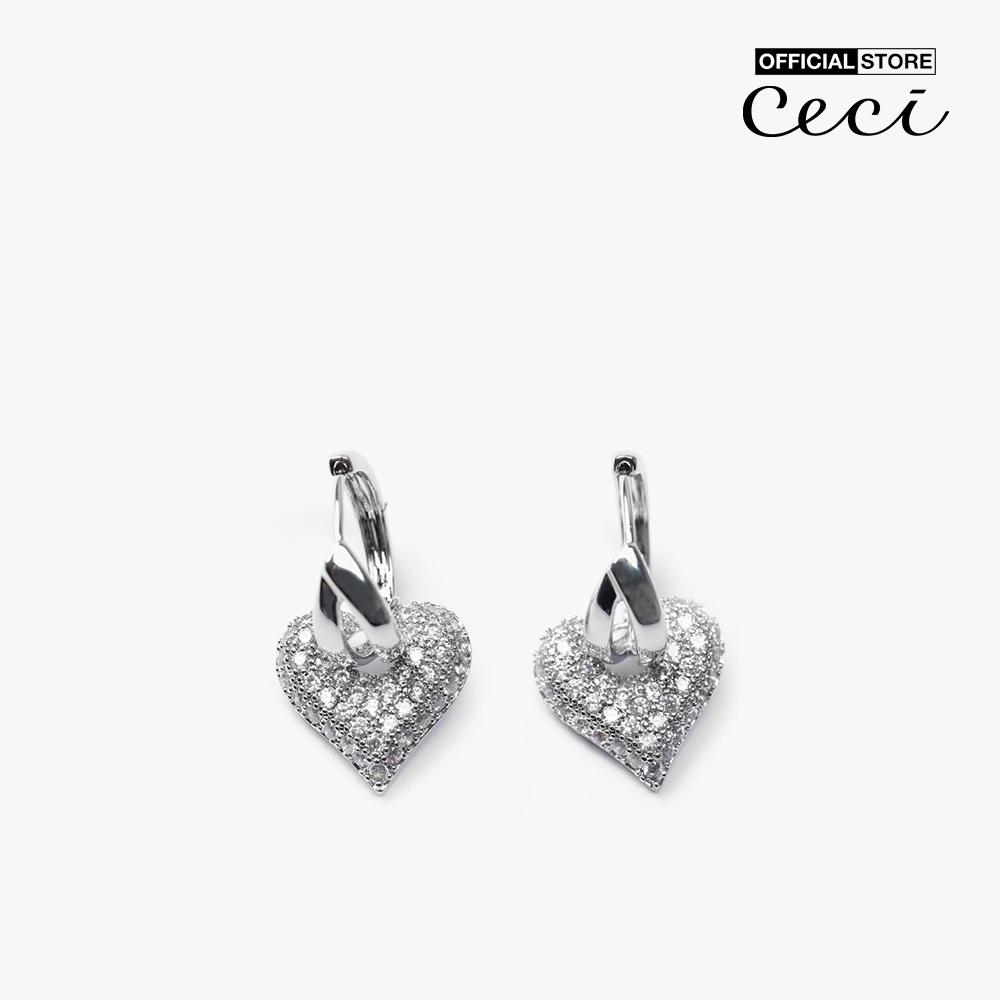CECI - Khuyên tai nữ khoen tròn thiết kế trái tim đính đá sang trọng CC1-09000115